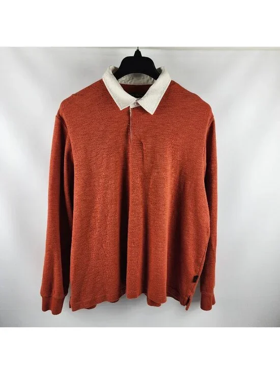 L.L. Bean Shirt Men XL Reg Orange VTG Signature Slim Fit Rugby L/S Elbow Patches - Picture 1 of 8